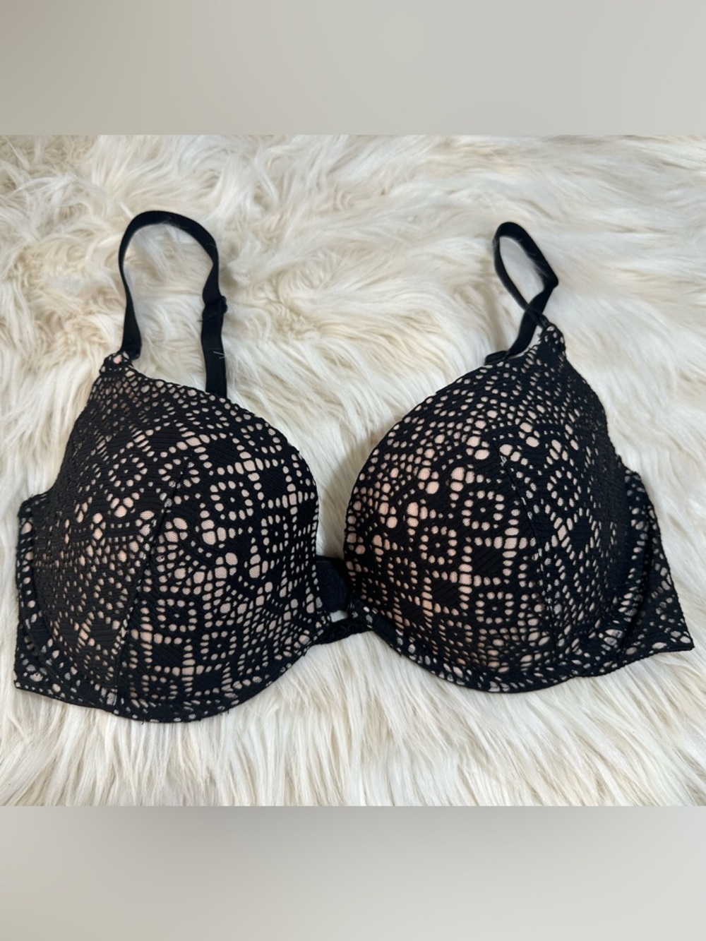 Victoria's Secret Black Lace Push-Up Bra with Nude Lining